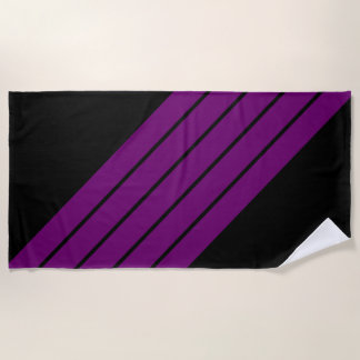Black Purple Striped 70s 80s Retro Racing Stripes Beach Towel