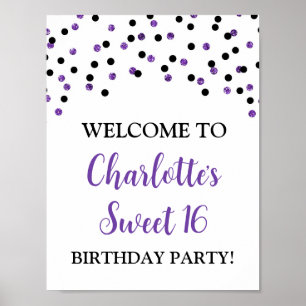 Black Purple Sweet 16 Birthday Custom 8.5x11  Poster