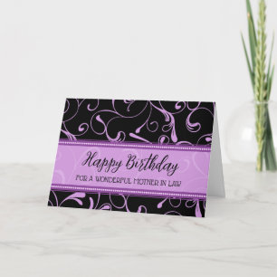 Black Purple Swirls Mother in Law Birthday Card