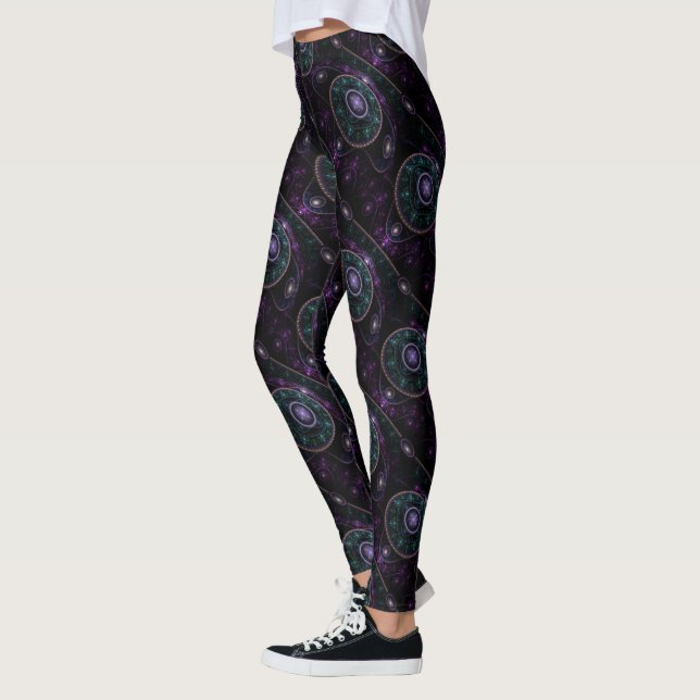 Black Purple Teal Glow Magic Sphere Pattern Leggings (Left)