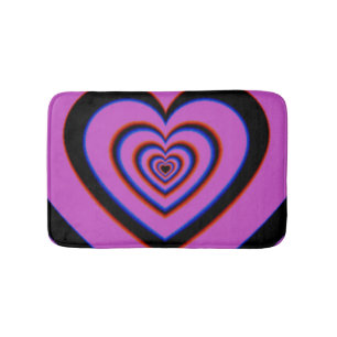 Black Purple Trippy Hypnotic Heart Love Pattern Bath Mat