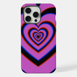 Black Purple Trippy Hypnotic Heart Love Pattern iPhone 15 Pro Max Case