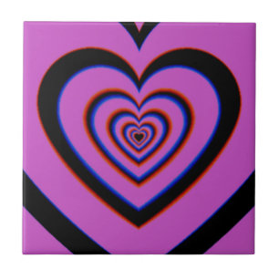 Black Purple Trippy Hypnotic Heart Love Pattern Tile