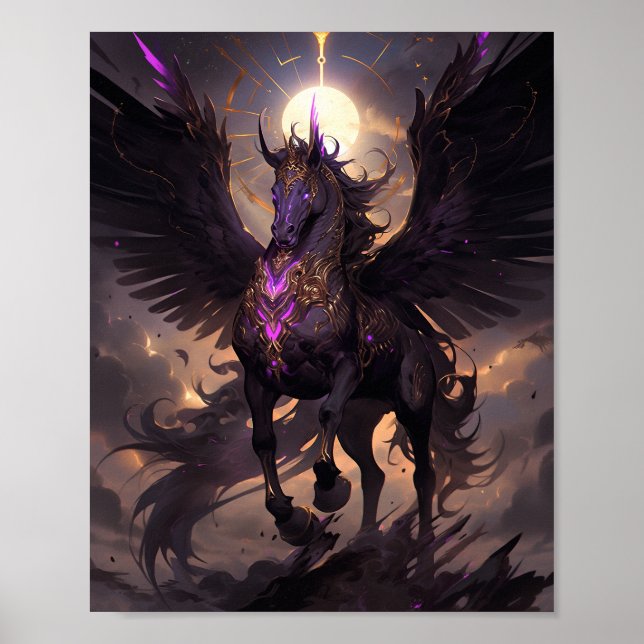 Black Purple Unicorn Fantasy Art Poster (Front)