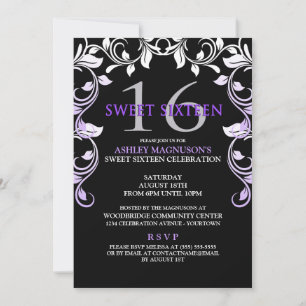 Black/Purple Vines Sweet 16 Invitation