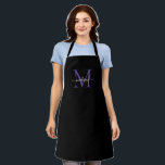 Black Purple Violet Monogram Girly Feminine Script Apron<br><div class="desc">Simple Black Purple Violet Monogram Elegant Feminine Script Apron</div>