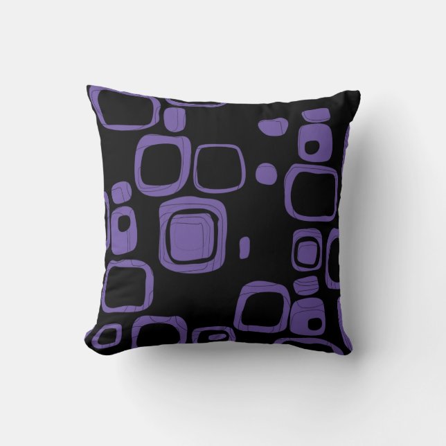 Black, Purple, Violet Retro Abstract Art Pillow (Front)