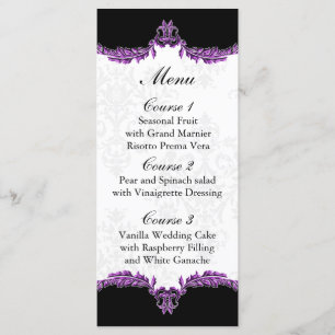 black purple wedding menu