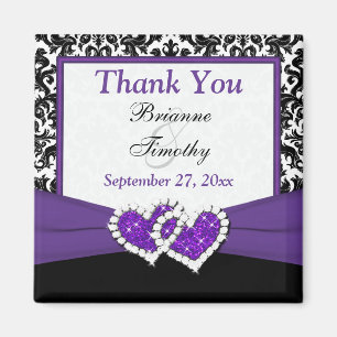 Black, Purple, White Damask Wedding Favour Magnet