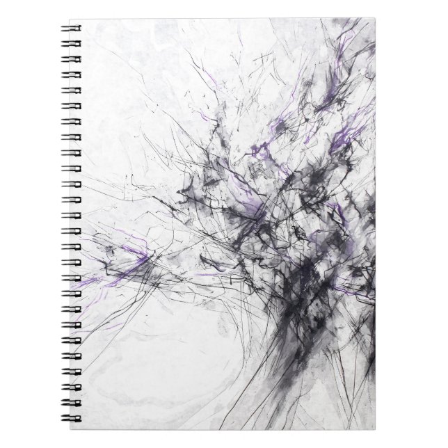 Black Purple White Fractal Line Abstract Notebook (Front)