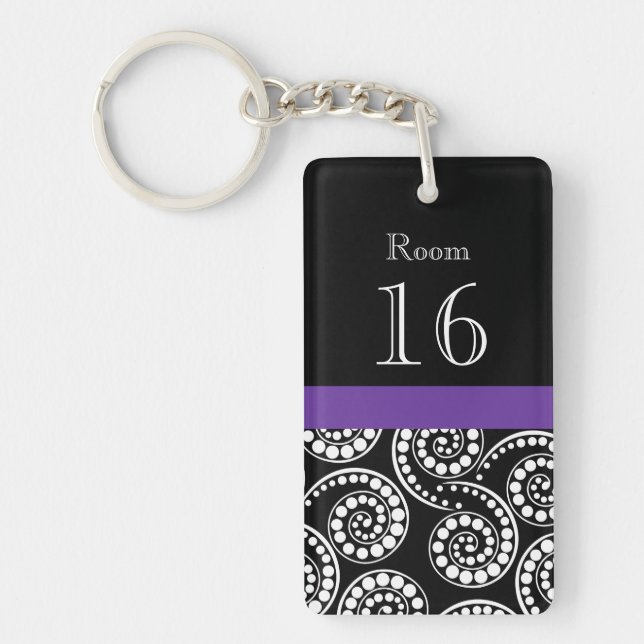 Black purple white hotel room key ring (Front)