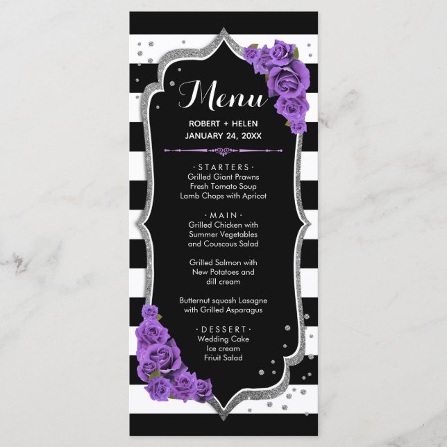 Black Purple White Silver Menu Card (Front)