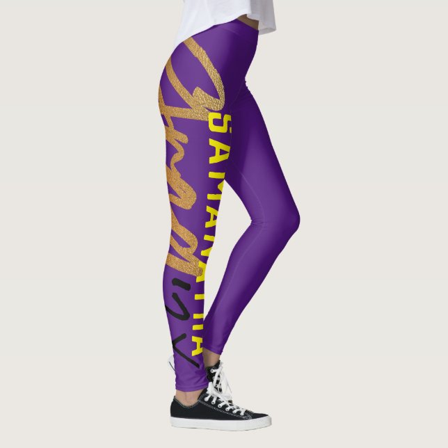 Black Purple Yellow Gold Foil Grad Year Chic Leggings (Right)