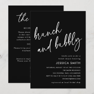 Black QR Code Brunch and Bubbly Bridal Shower Invitation