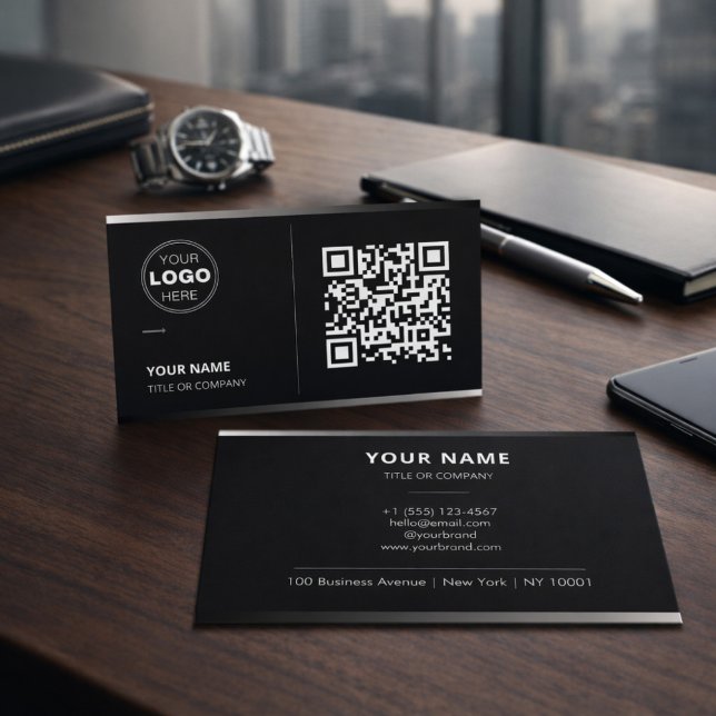 Black QR Code Business Card with Logo | Modern (Creator Uploaded)