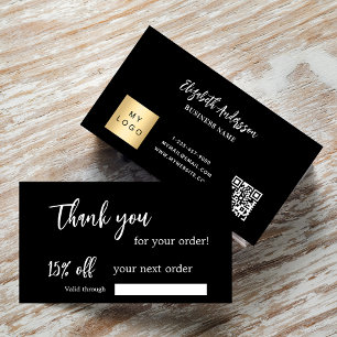 Black qr code business logo discount card