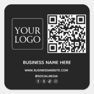 Black QR Code Business Logo Website Social Media Square Sticker
