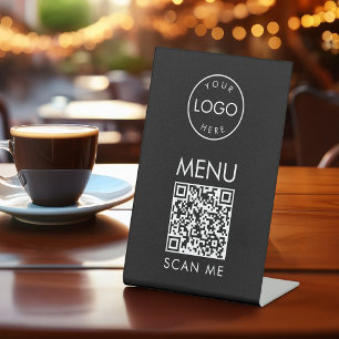 Black QR Code Menu Cafe or Restaurant Scan Me Pedestal Sign
