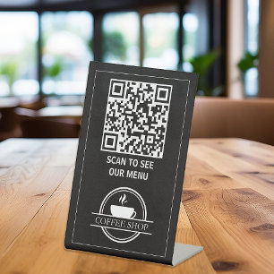 Black QR Code Menu Pedestal Sign