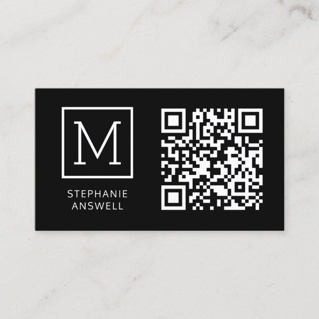Black QR Code Minimal Logo Professional Business Card (Front)