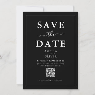 Black QR Code Modern Minimalist Wedding Elegant Save The Date