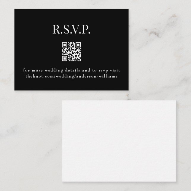 Black QR Code Modern Wedding RSVP Enclosure Card (Front/Back)