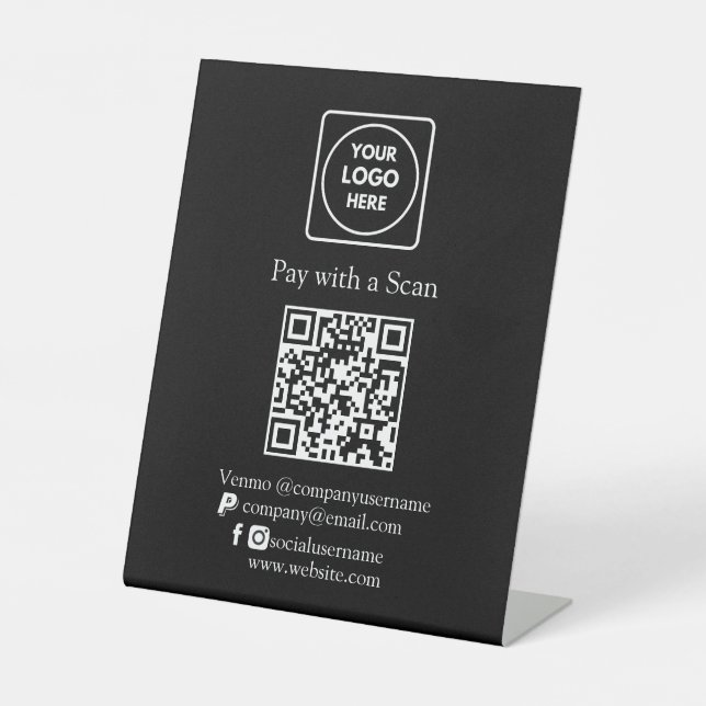 Black QR Code Pay | Venmo Paypal Business Payment Pedestal Sign (Front)