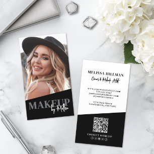 Black QR Code Photo Makeup Vertical Business Card