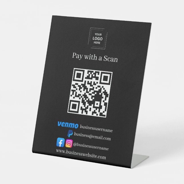 Black QR Code Scan Me Business Website Pedestal  Sign (Front)