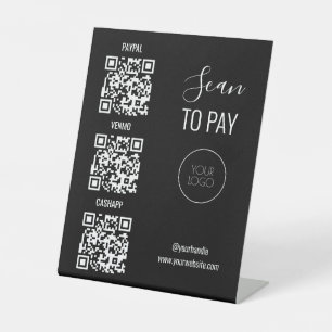 Black QR Code Scan Me Contactless Business Logo Pedestal Sign