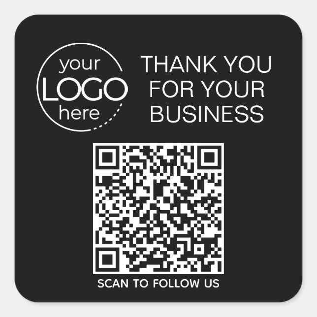 Black QR Code Smart Contact Square Sticker (Front)