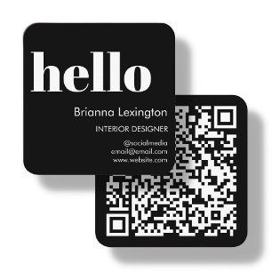Black QR Code Social Media Hello Square Business Card