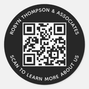 Black QR Code Stickers Custom Business Name Round