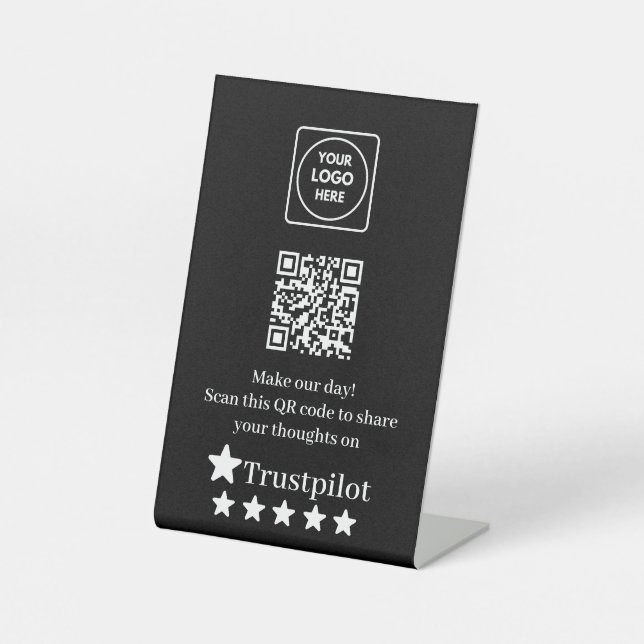 Black QR Code | Trustpilot Business Review Display Pedestal Sign (Front)