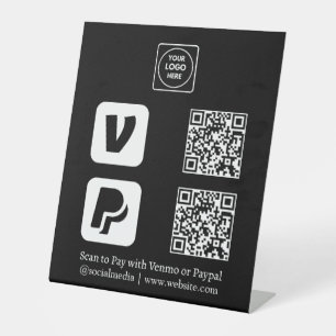 Black QR Code Venmo & PayPal Scan-to-Pay Logo Pedestal Sign
