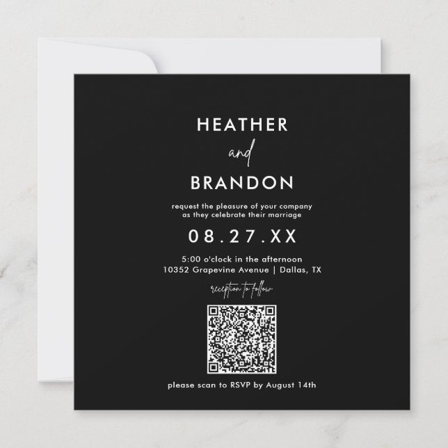 Black QR Code Wedding Square Invitation (Front)