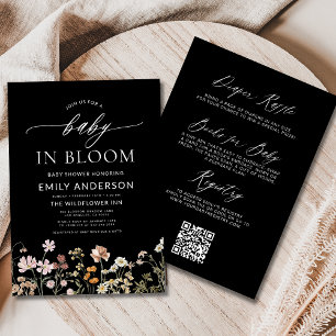 Black QR Code Wildflower Baby in Bloom Shower  Invitation