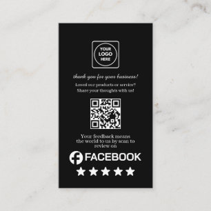 Black QR Facebook Reviews Custom Rating Link Business Card