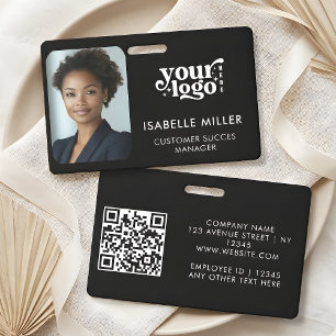 Black QR ID Card Modern Minimal Company Employee Badge