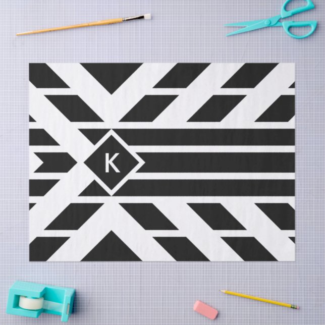Black Quadrilateral Stripes, Monogram Tissue Paper (Craft)