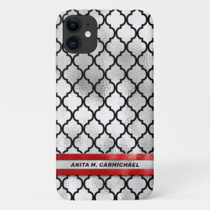 Black Quatrefoil on Silver, Crimson Red Foil Case-Mate iPhone Case