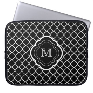 Black Quatrefoil with Monogram Laptop Sleeve