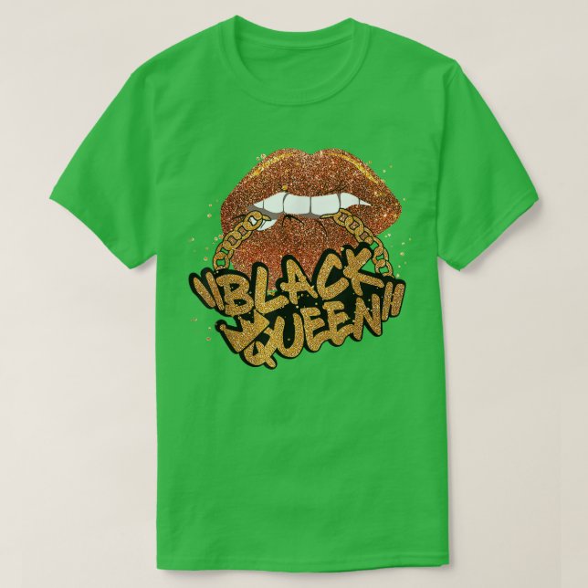 Black Queen African Colours Biting Lips Black Hist T-Shirt (Design Front)