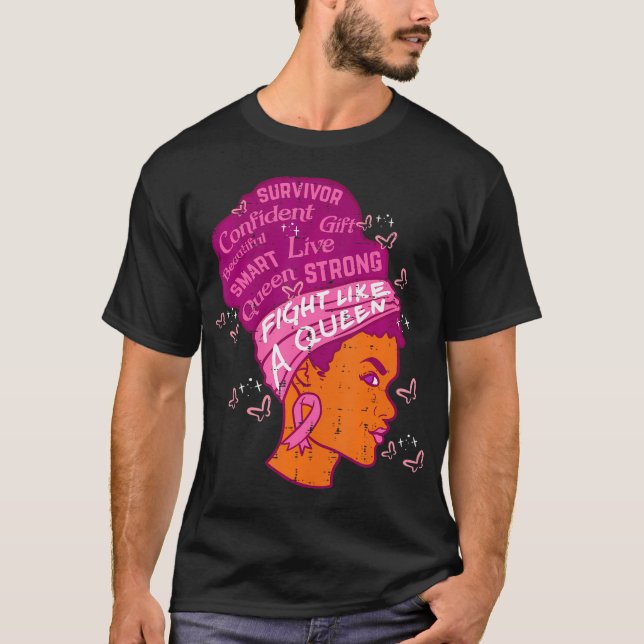 Black Queen African Women Pink Afro Breast Cancer T-Shirt (Front)