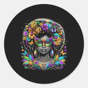 Black Queen Afro African Beads Mask Mardi Gras Car Classic Round Sticker