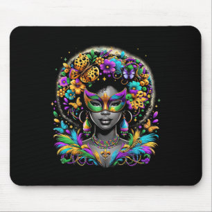 Black Queen Afro African Beads Mask Mardi Gras Car Mouse Pad