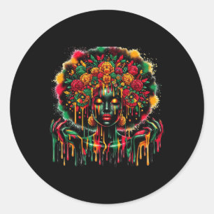 Black Queen Afro Melanin Colourful Art Dripping Ju Classic Round Sticker