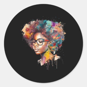 Black Queen Afro Melanin Dripping Art Black Histor Classic Round Sticker