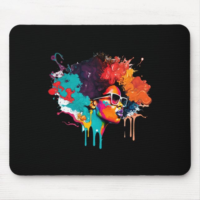 Black Queen Afro Melanin Dripping Art Lover Americ Mouse Pad (Front)