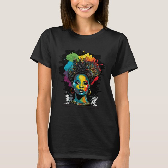 Black Queen Afro Melanin Dripping Black History Mo T-Shirt (Front)